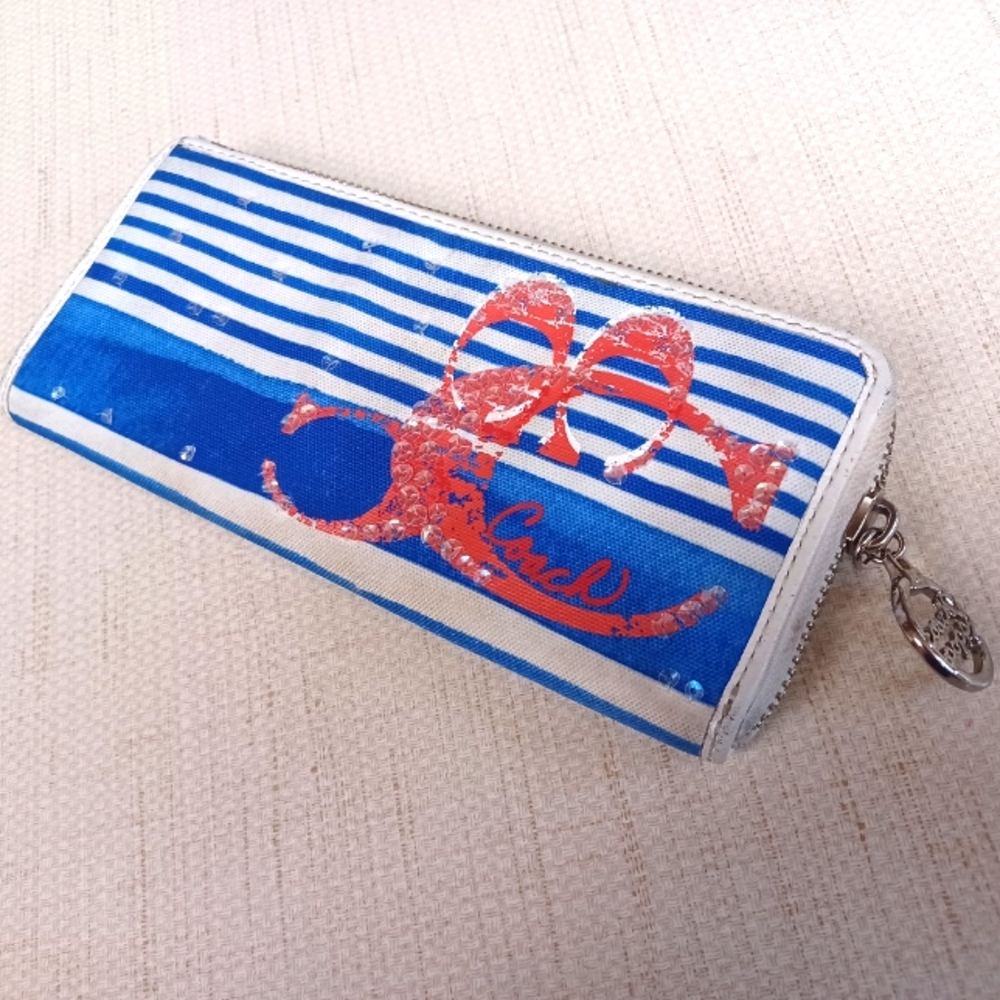 Coach poppy nautical Striped slim sequin glam Wallet